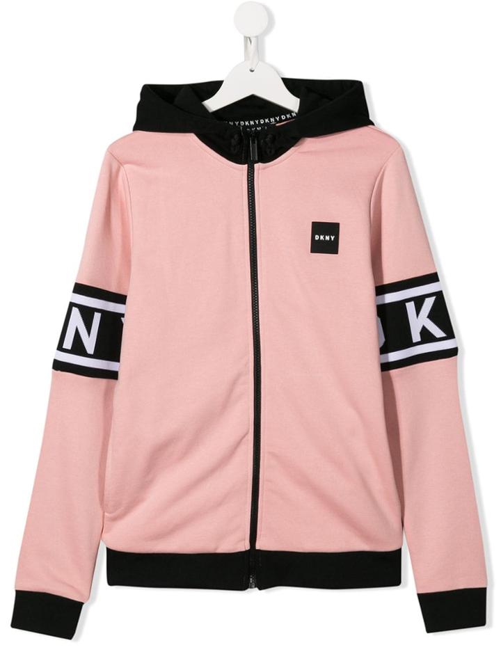 Dkny Kids Colour Block Logo Zipped Hoodie - Pink