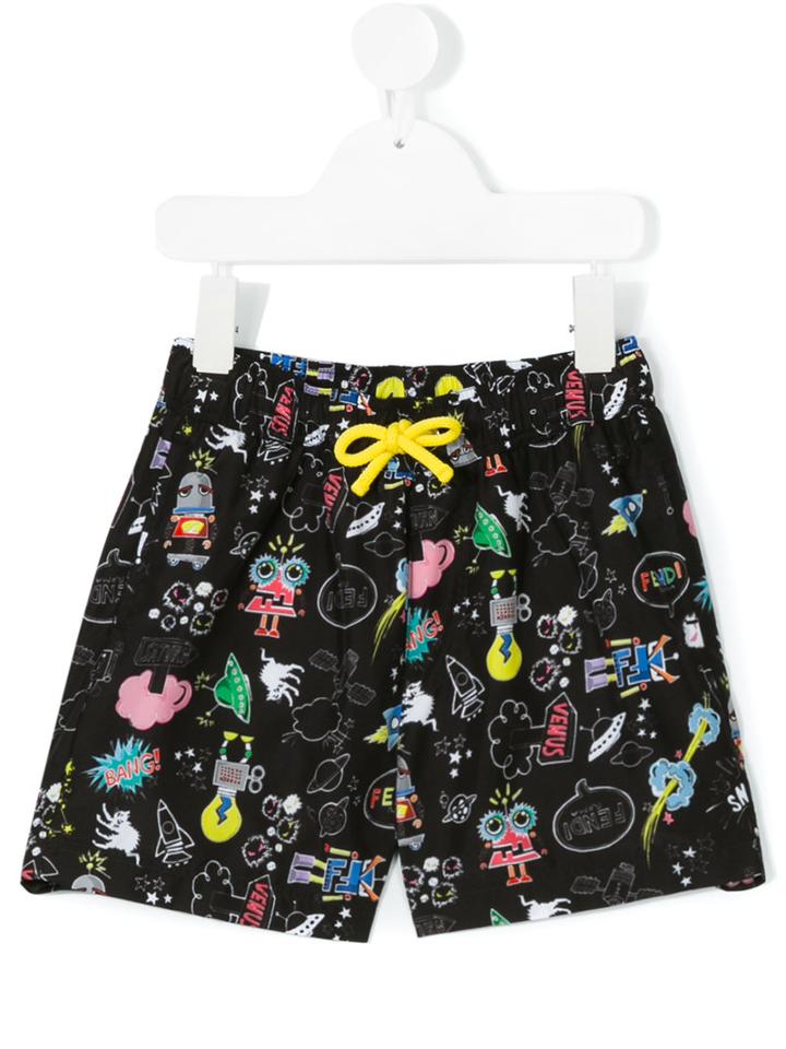 Fendi Kids - Robot Print Swim Shorts - Kids - Polyester - 8 Yrs, Black