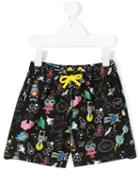 Fendi Kids - Robot Print Swim Shorts - Kids - Polyester - 8 Yrs, Black