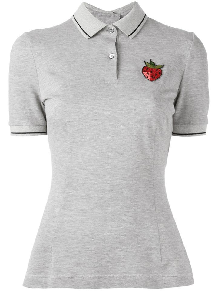 Dolce & Gabbana Sequin Strawberry Patch Polo Shirt - Grey