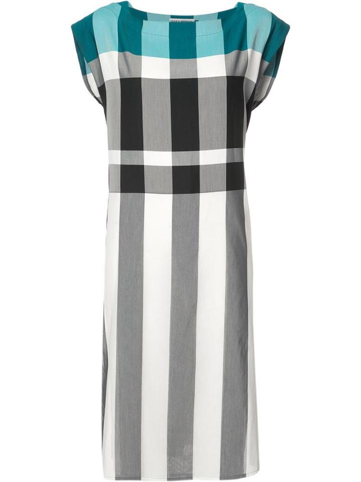 Issey Miyake Checked Shift Dress, Women's, Size: 2, Blue, Cotton/polyester