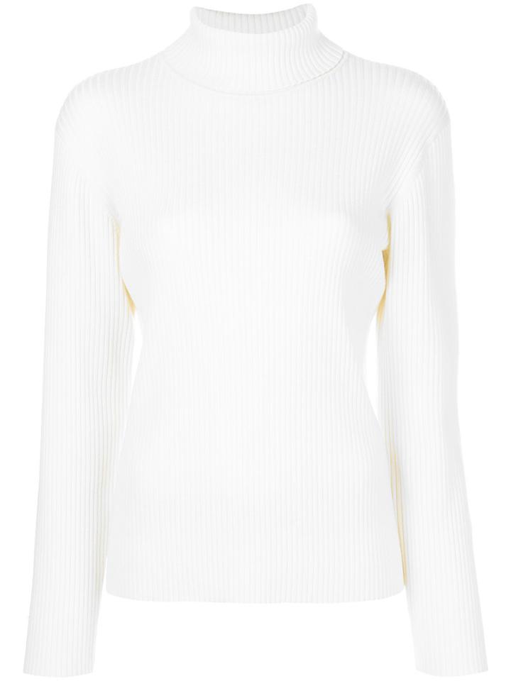 Victoria Victoria Beckham - Buttoned Back Turtleneck Jumper - Women - Nylon/spandex/elastane/wool - 6, Nude/neutrals, Nylon/spandex/elastane/wool