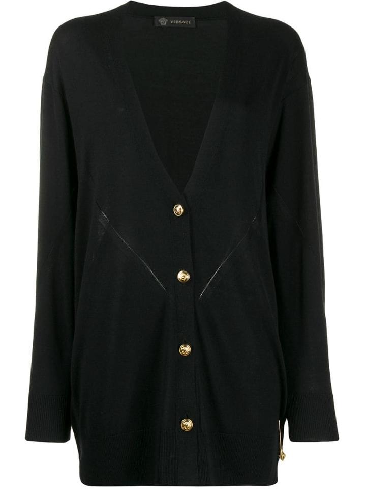 Versace Oversized Safety Pin V-neck Cardigan - Black