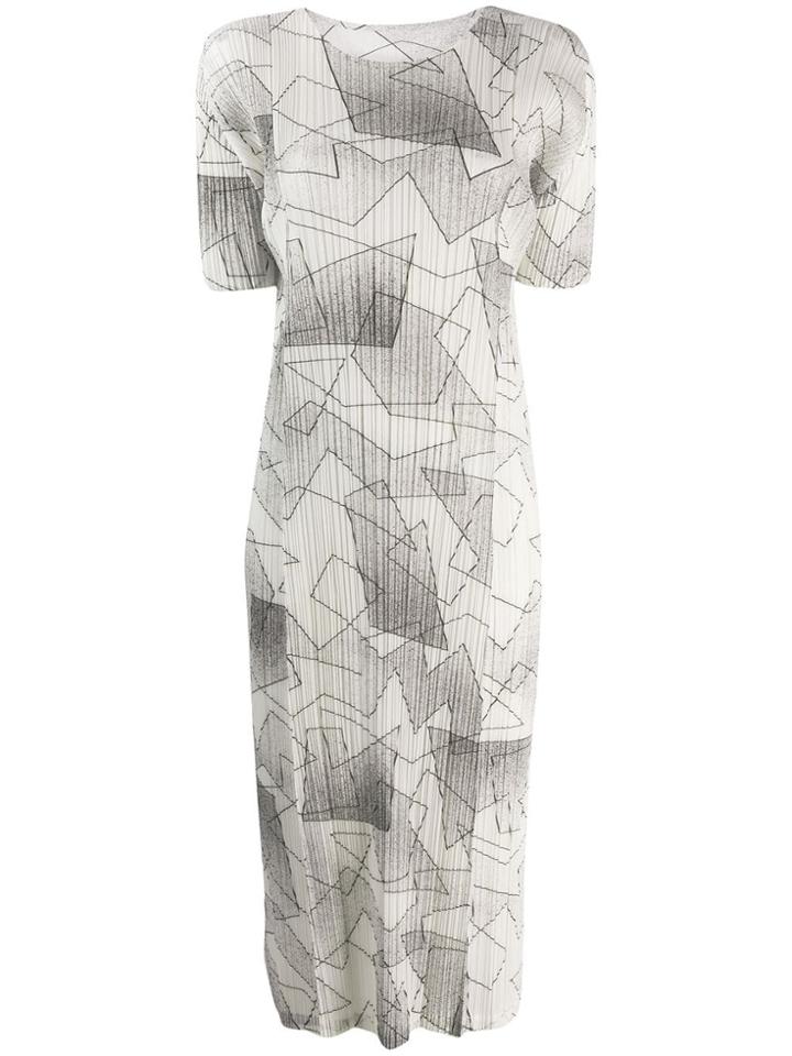 Pleats Please Issey Miyake Printed Plissé Dress - White
