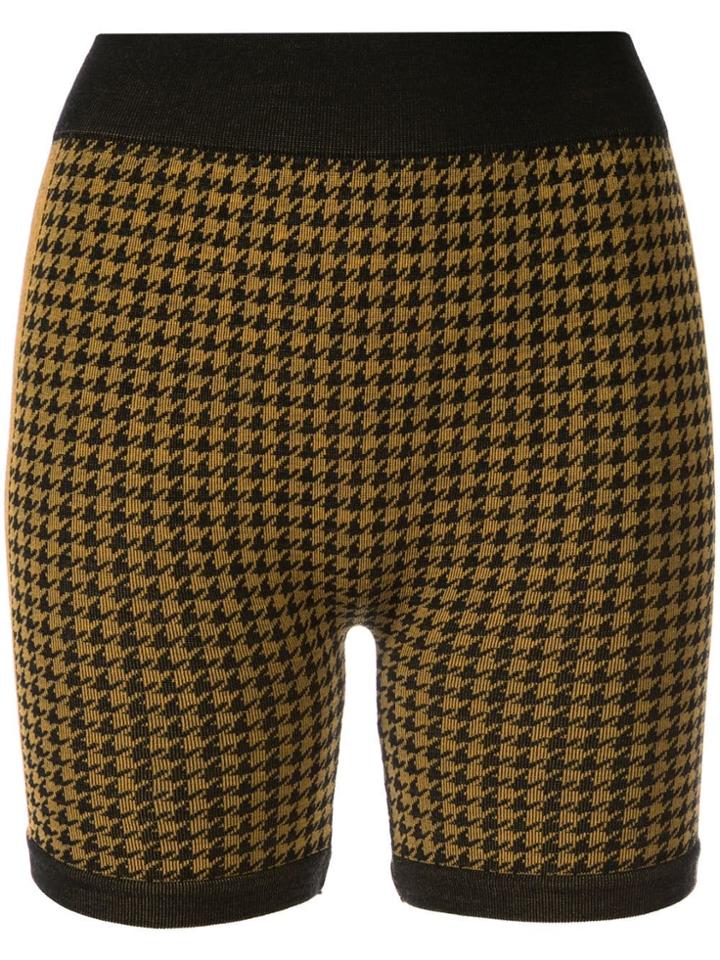 Nagnata Suki Houndstooth Biker Shorts - Yellow