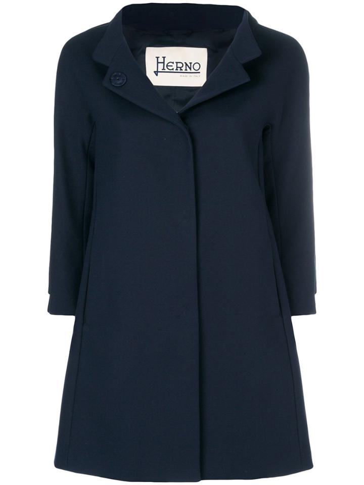 Herno Flared Single Breasted Coat - Blue