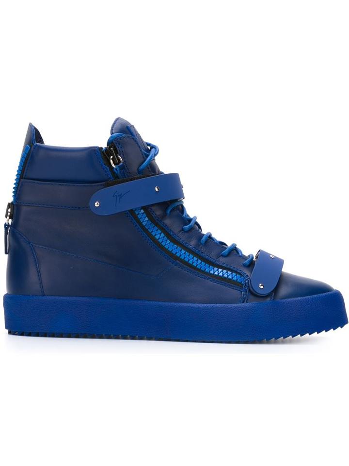 Giuseppe Zanotti Design Trix Hi-top Sneakers, Men's, Size: 45, Blue, Leather/rubber