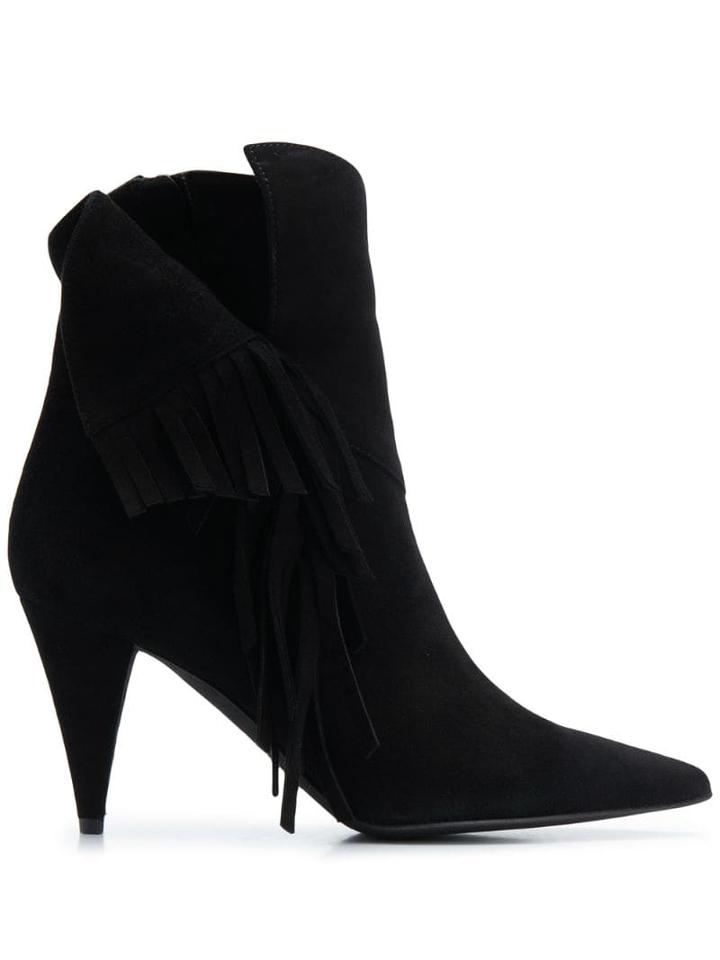 Marc Ellis Fringed Detail Ankle Boots - Black