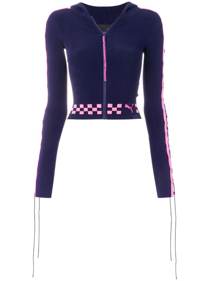 Puma Cropped Lace-up Sleeve Knitted Top - Blue