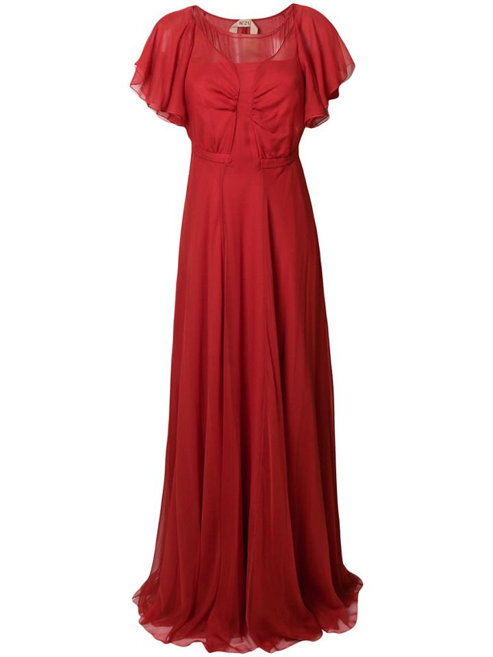 No21 Shortsleeved Ruffle Evening Dress - Red
