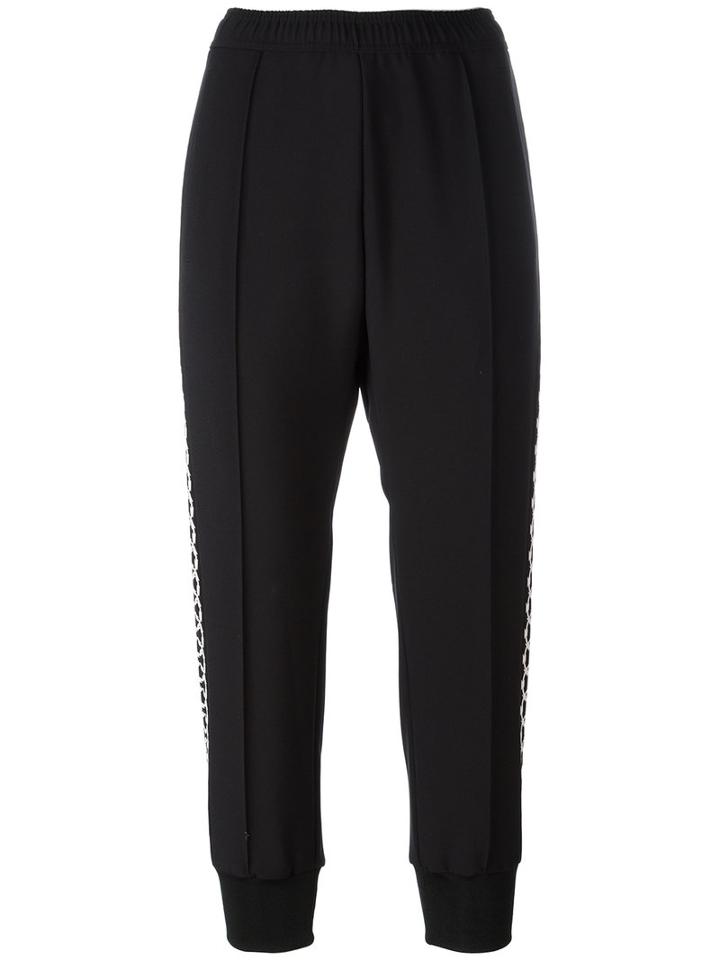 Junya Watanabe Comme Des Garçons Printed Side Cropped Trackpants, Women's, Size: Medium, Black, Polyester/rayon/polyurethane