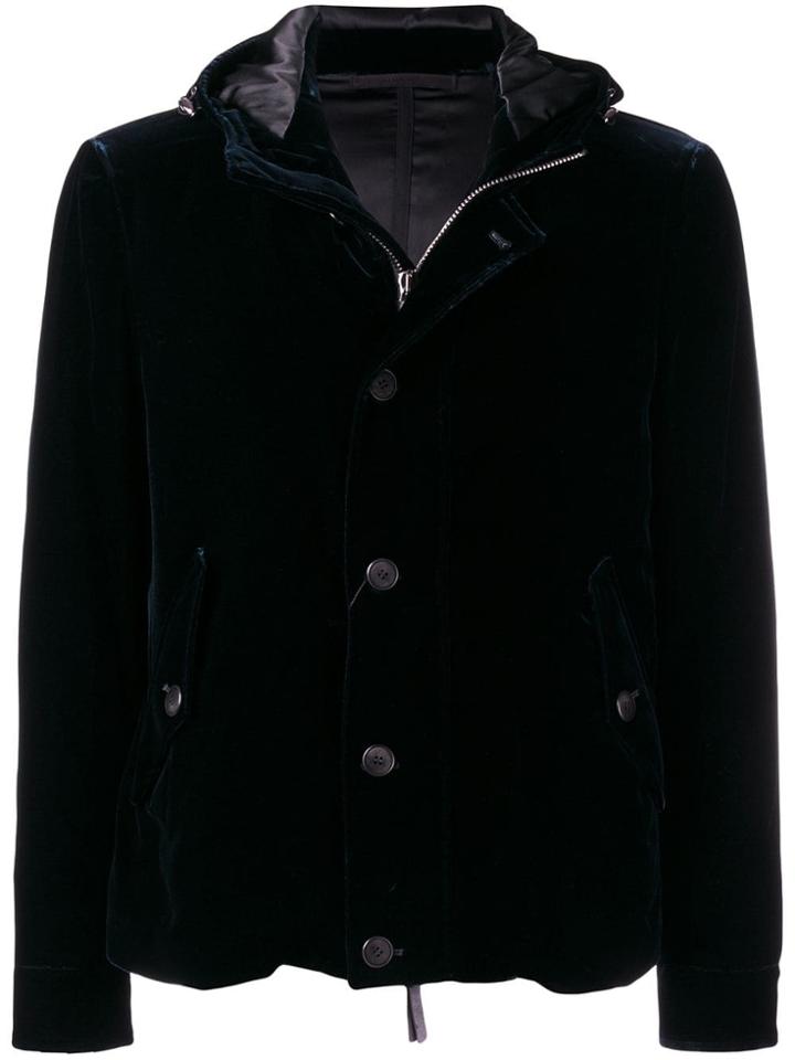 Giorgio Armani Hooded Buttoned Jacket - Blue