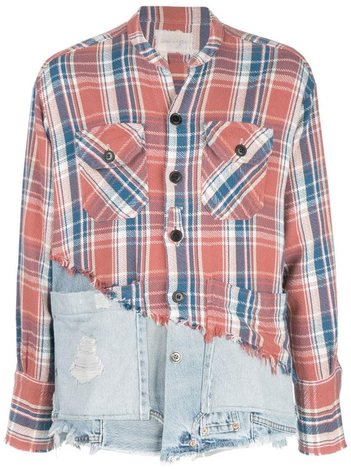 Greg Lauren Deconstructed Denim Shirt - Red
