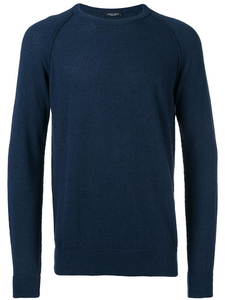 Roberto Collina Ribbed Trim Sweatshirt, Men's, Size: 54, Blue, Cotton/polyamide