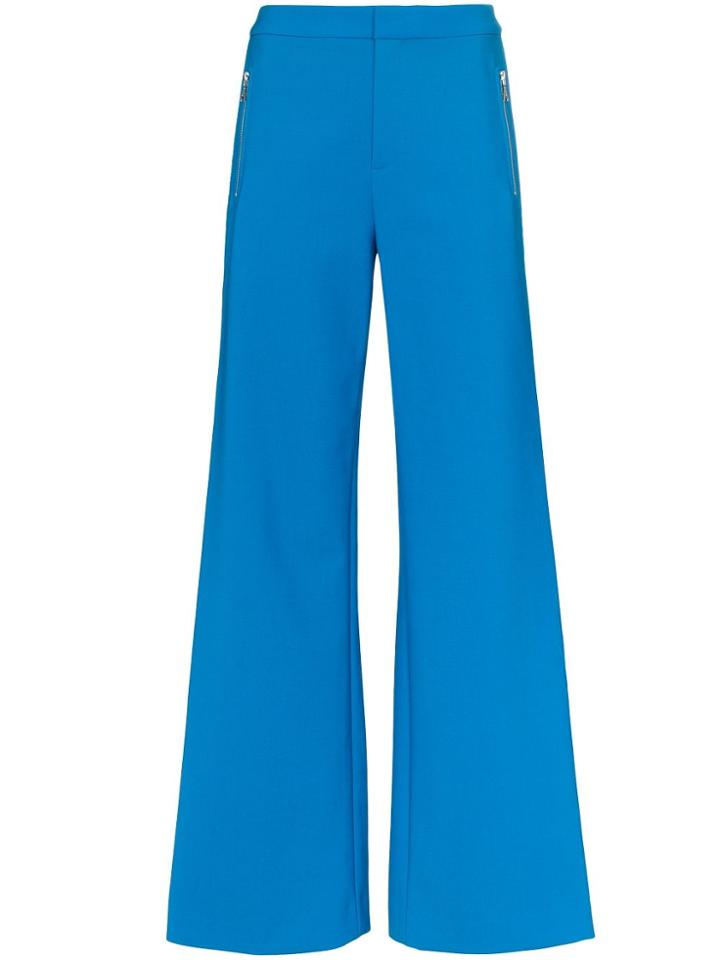 Area Rhinestone Stripe Wide Leg Trousers - Blue