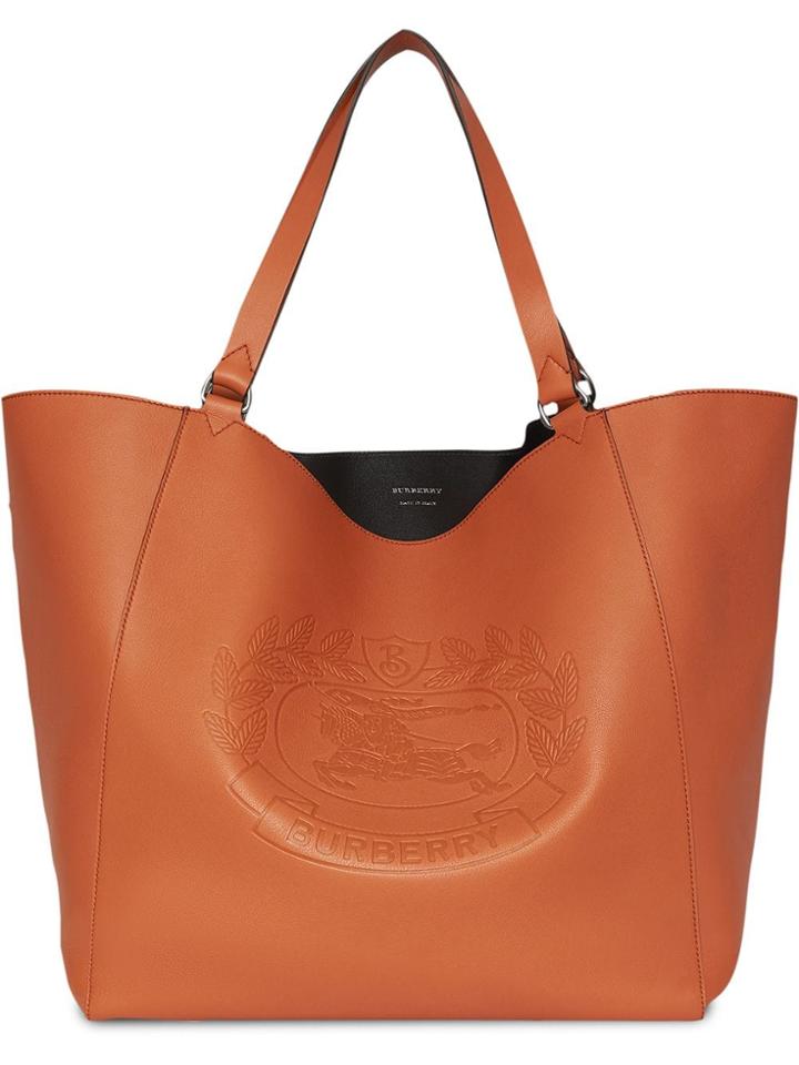 Burberry Large Embossed Crest Bonded Leather Tote - Brown