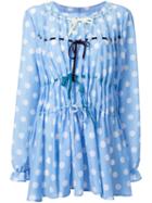 Jenny Fax Polka Dot Drawstring Front Short Dress