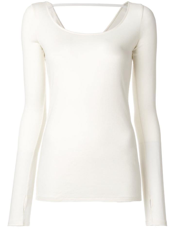 Helmut Lang - Scoop Neck Ribbed Top - Women - Cotton/modal - M, White, Cotton/modal