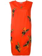 Cacharel Leaf Print Dress, Women's, Size: 36, Red, Silk/spandex/elastane