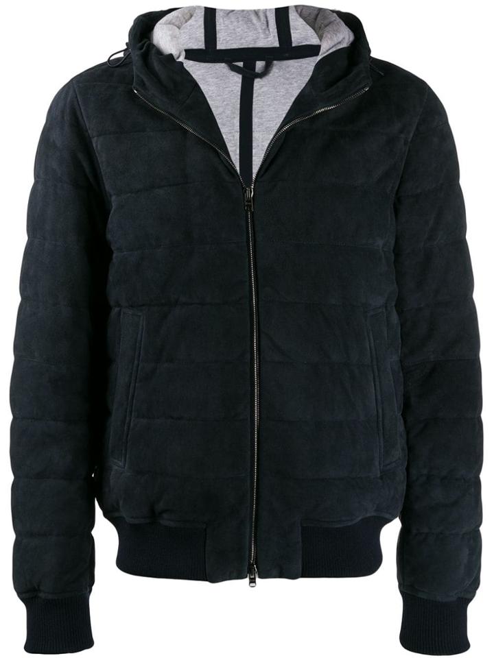Herno Hooded Suede Jacket - Blue