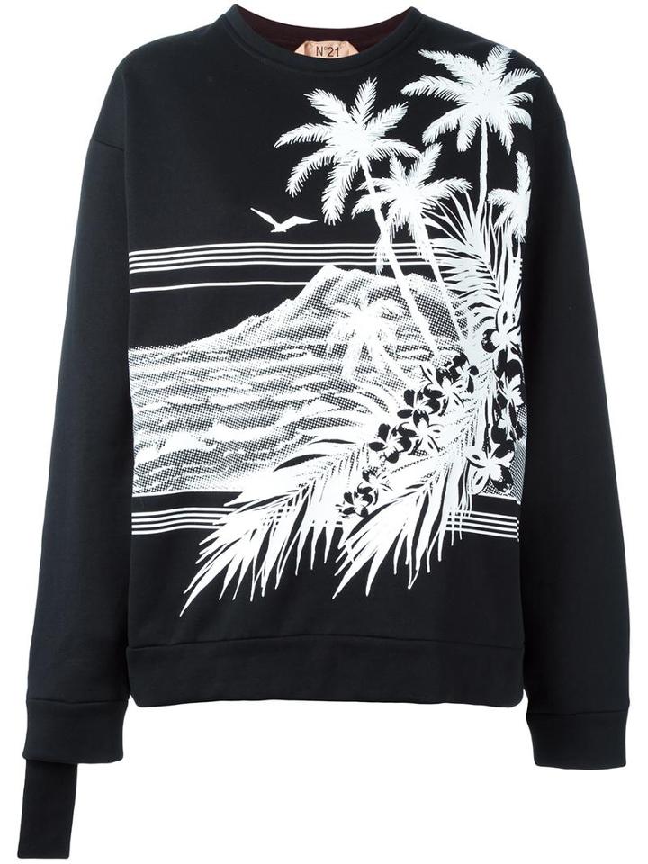 No21 Palm Tree Print Sweatshirt, Women's, Size: 38, Cotton/pvc/metal (other)