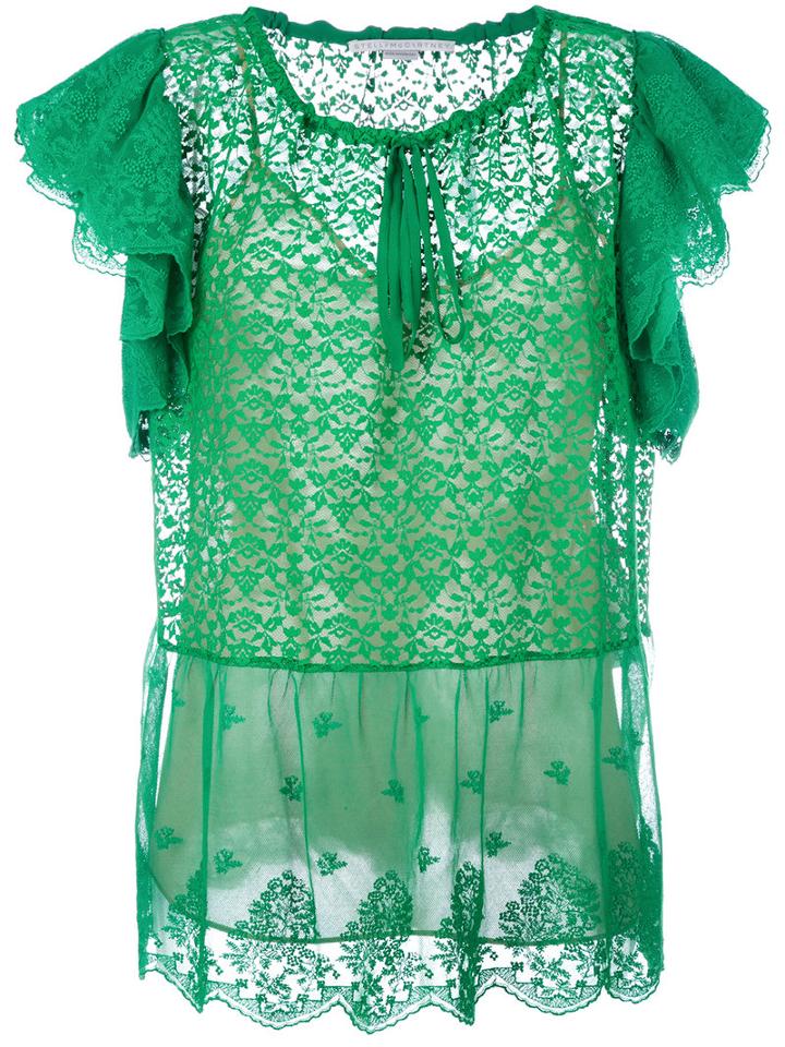Stella Mccartney Ruffled Short Sleeved Top, Women's, Size: 40, Green, Polyester/silk/cotton