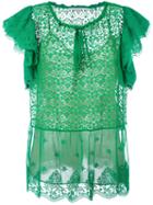 Stella Mccartney Ruffled Short Sleeved Top, Women's, Size: 40, Green, Polyester/silk/cotton