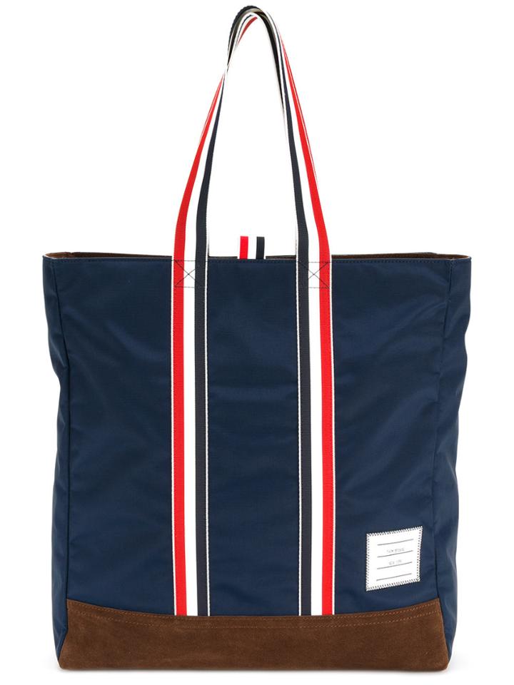 Thom Browne Unstructured Tote In Nylon Tech And Suede - Blue