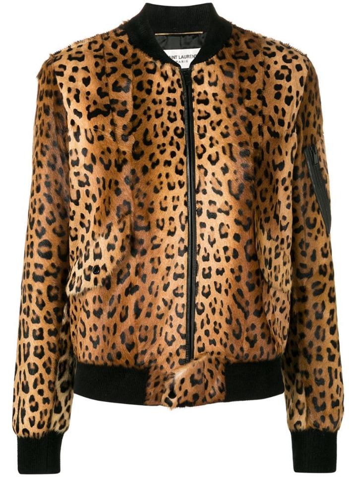 Saint Laurent Leopard Print Bomber Jacket - Brown