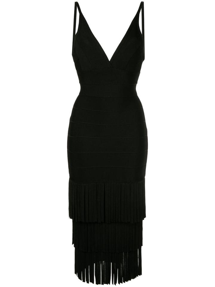 Hervé Léger Triple Tier Fringe Dress - Black