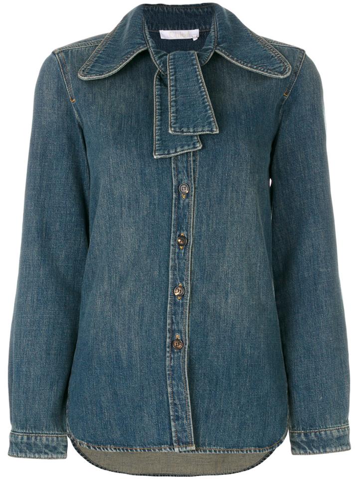 Chloé Tied Collar Denim Shirt - Blue