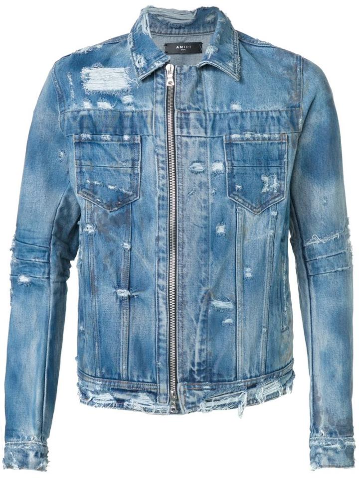 Amiri Distressed Denim Jacket, Men's, Size: Xl, Blue, Cotton