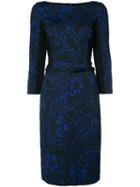 Oscar De La Renta Boat Neck Pencil Dress, Women's, Size: 8, Black, Nylon/polyester