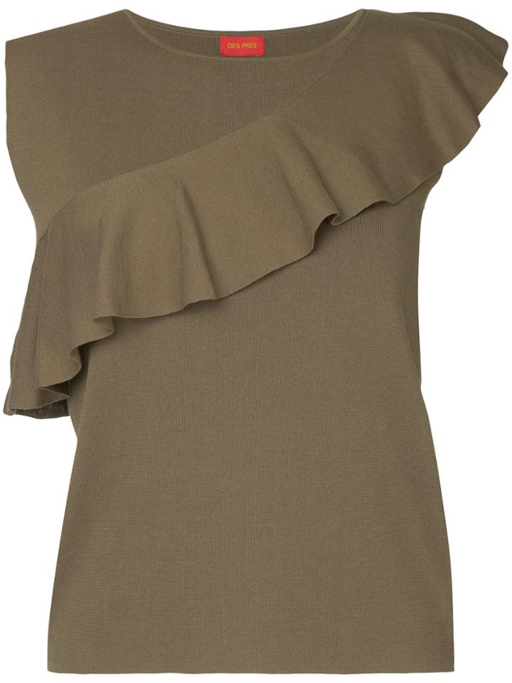 Des Prés Frill Trim Sleevless Knnit Top - Green