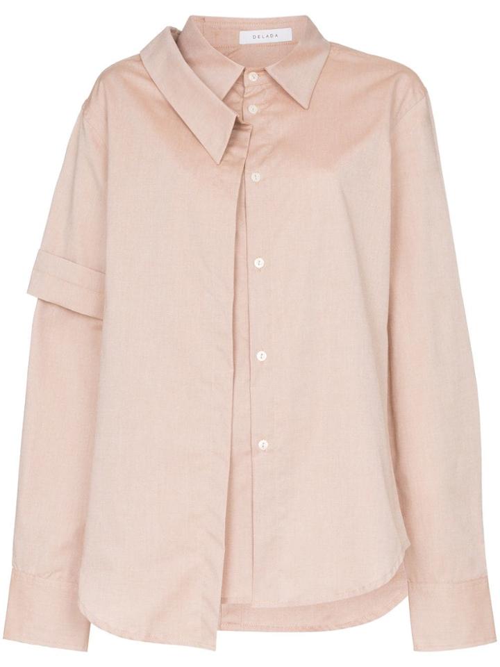 Delada Double Collar Layered Cotton Button Down Shirt - Neutrals