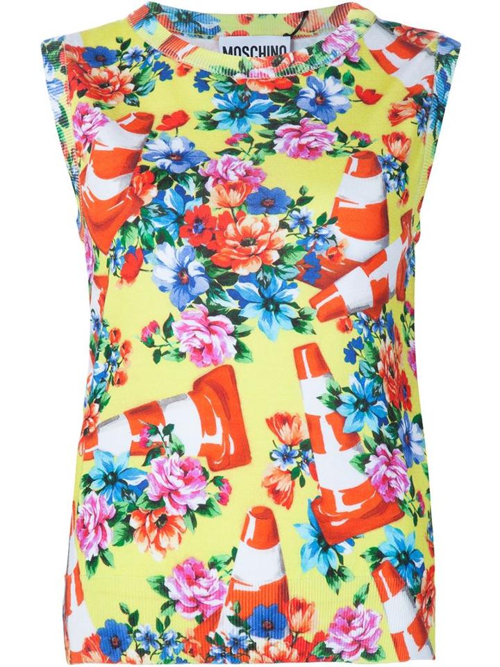 Moschino Floral And Traffic Cone Shell Top, Women's, Size: 42, Green, Cotton