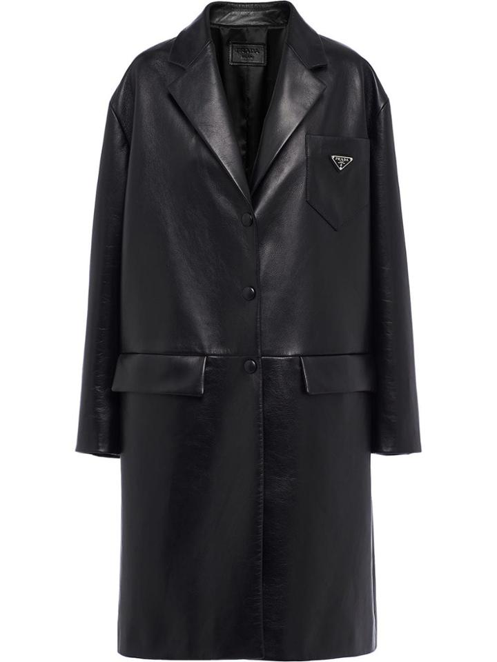 Prada Single-breasted Nappa Leather Coat - Black
