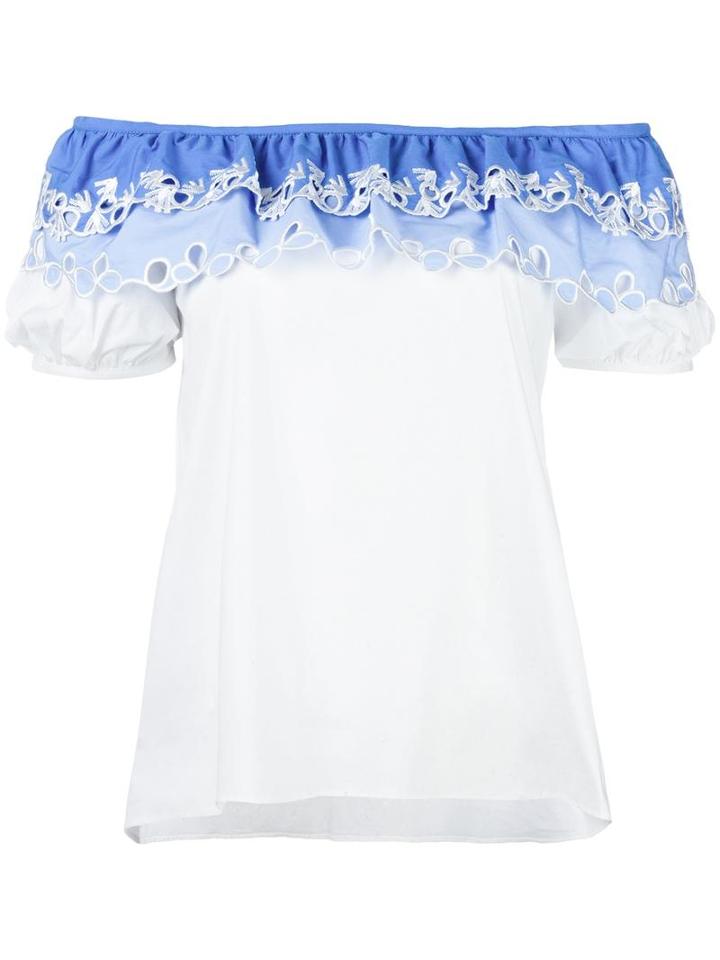 Peter Pilotto Off The Shoulder Embroidered Top, Women's, Size: 10, White, Cotton/polyamide/spandex/elastane