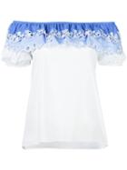 Peter Pilotto Off The Shoulder Embroidered Top, Women's, Size: 10, White, Cotton/polyamide/spandex/elastane