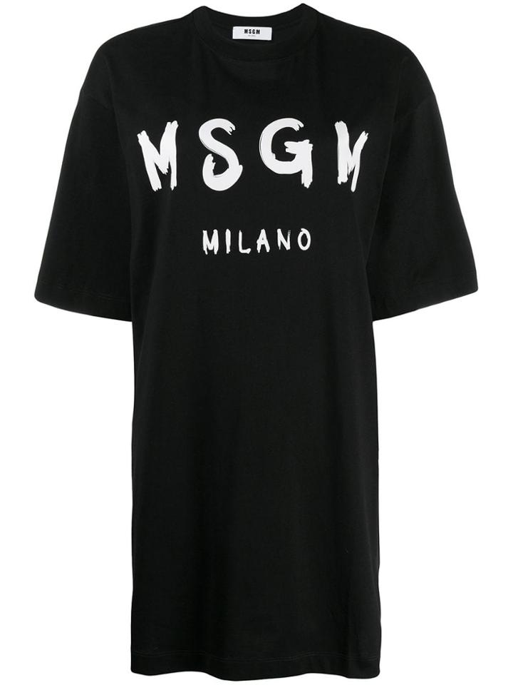 Msgm Printed Logo T-shirt Dress - Black