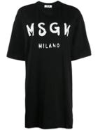 Msgm Printed Logo T-shirt Dress - Black
