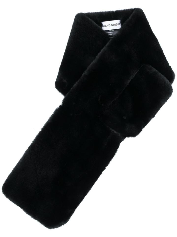 Stand Textured Furry Scarf - Black