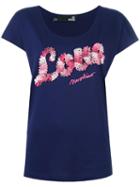Love Moschino Logo Print T-shirt, Women's, Size: 42, Pink/purple, Cotton/modal