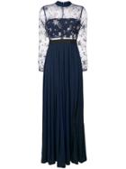 Self-portrait Star Embroidered Pleated Gown - Blue