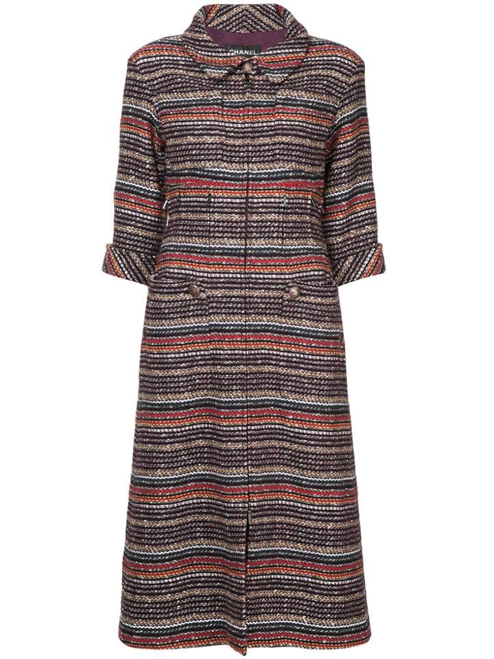 Chanel Pre-owned Three-quarter Sleeves Striped Coat - Red
