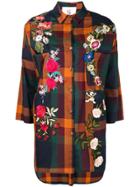 5 Progress Floral Embroidered Plaid Shirt Dress - Yellow & Orange