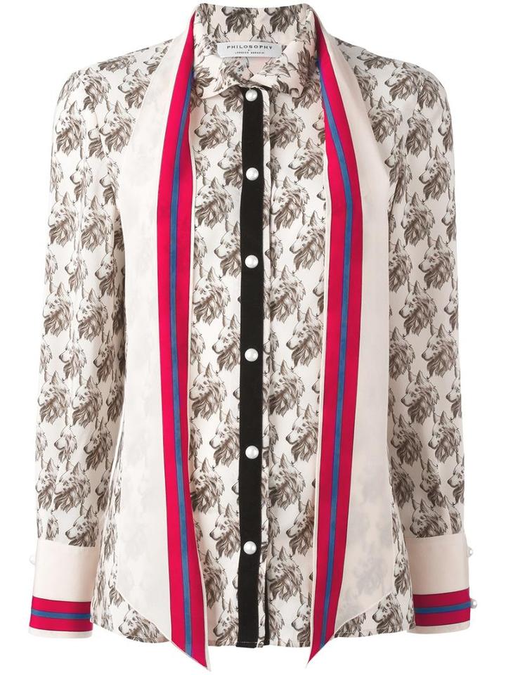 Philosophy Di Lorenzo Serafini Wolves Print Shirt, Women's, Size: 42, Nude/neutrals, Silk/polyamide