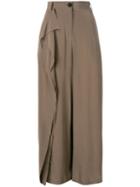 Isabel Benenato - Ruffled Detail Straight Trousers - Women - Silk - 42, Brown, Silk