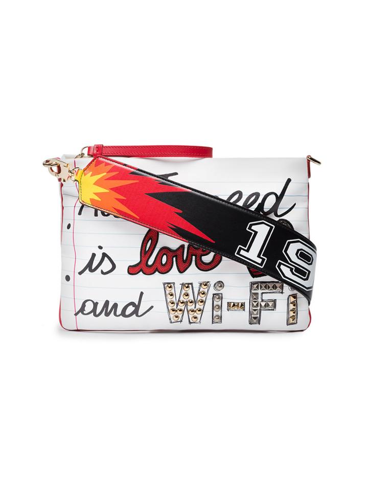 Dolce & Gabbana Embellished Slogan Leather Pouch - White