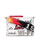 Dolce & Gabbana Embellished Slogan Leather Pouch - White